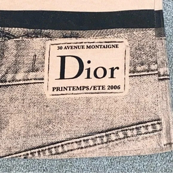 S VTG Y2k AUTH Christian Dior 2006 Trompe L'oeil Denim Lace Tee Shirt Logo Top - Picture 8 of 15